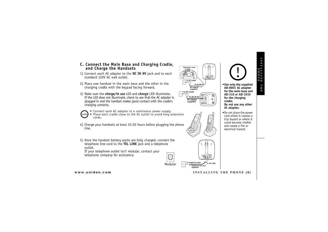 Uniden DXI4286-2 manual Charging contacts 