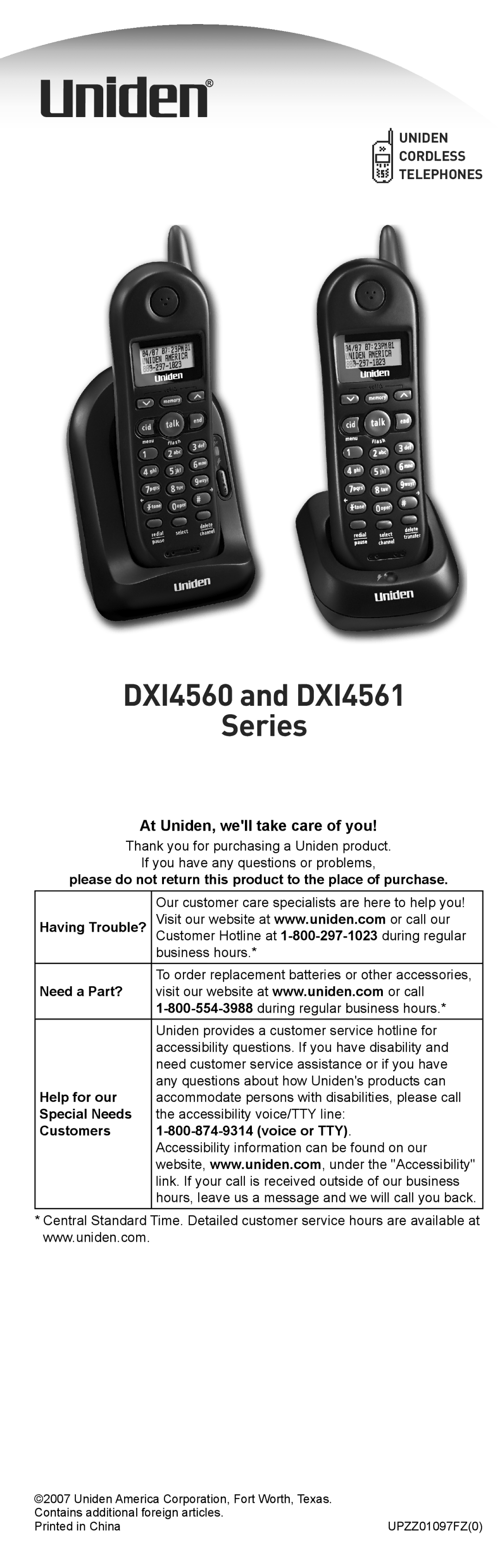 Uniden DXI4561, DXI4560 manual At Uniden, well take care of you 