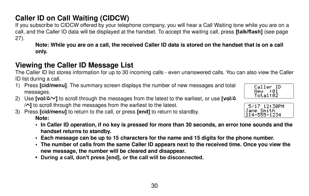 Uniden DXI4560 Series, DXI4561 Series manual Caller ID on Call Waiting Cidcw, Viewing the Caller ID Message List 