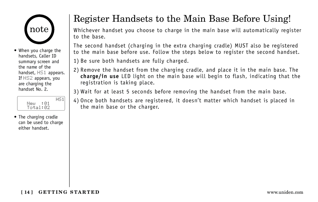 Uniden DXI5186-2 manual Register Handsets to the Main Base Before Using 