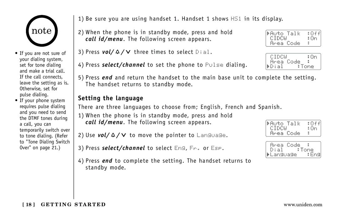 Uniden DXI5186-2 manual Setting the language 