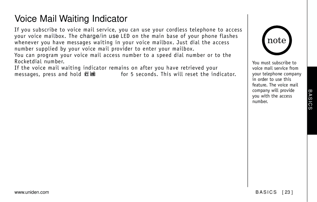 Uniden DXI5186-2 manual Voice Mail Waiting Indicator 