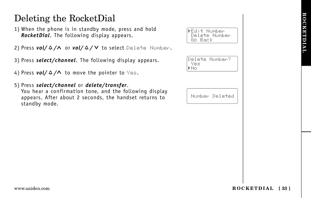 Uniden DXI5186-2 manual Deleting the RocketDial, C K E T D I a L 