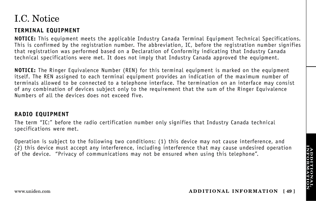 Uniden DXI5186-2 manual Terminal Equipment Radio Equipment 