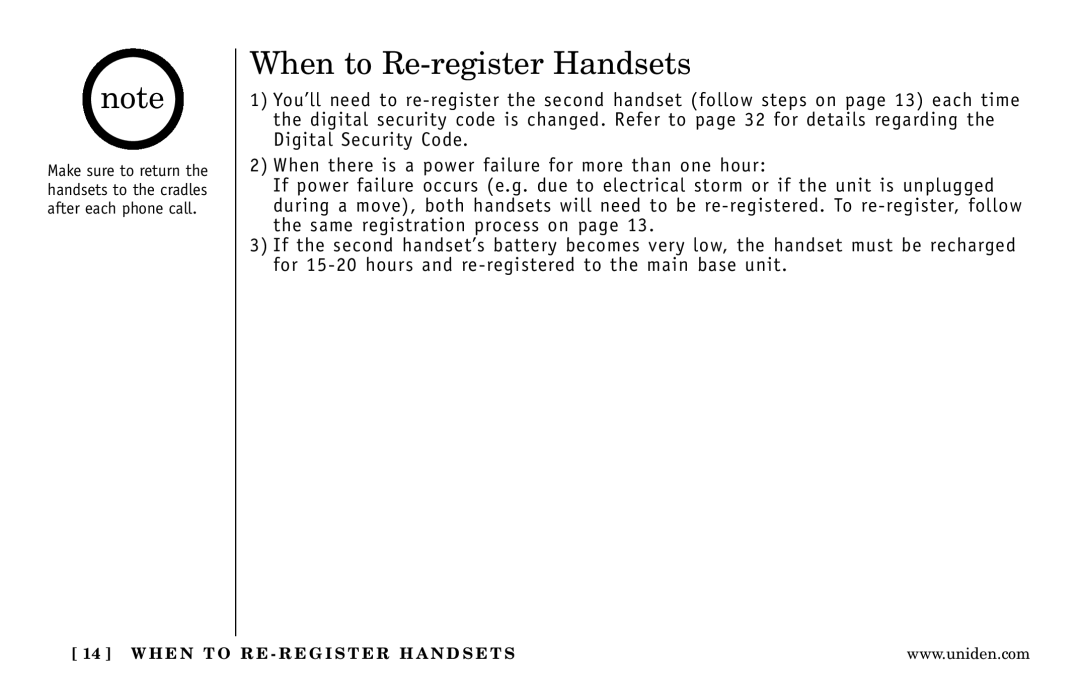 Uniden DXI5586-2 manual When to Re-register Handsets 