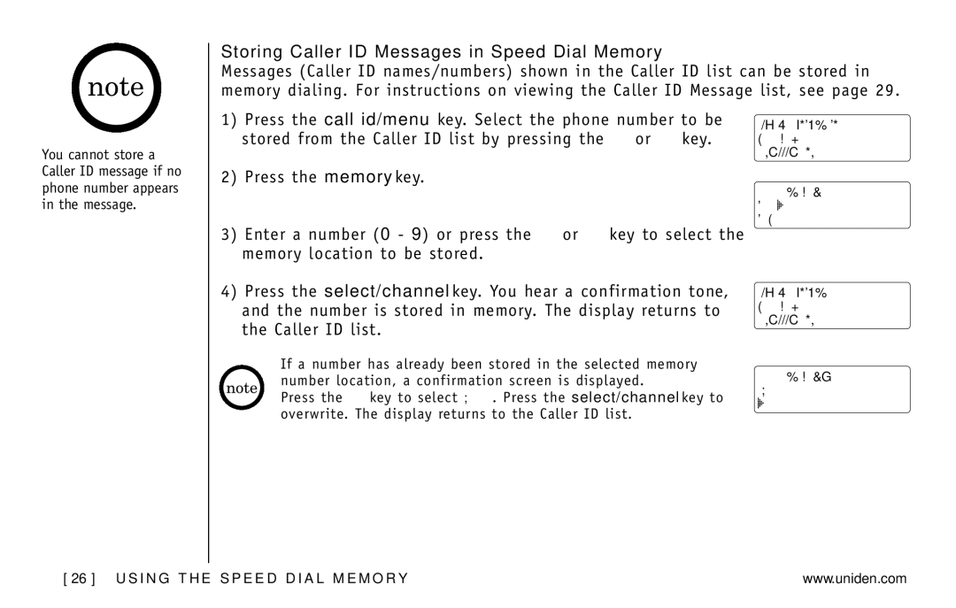 Uniden DXI5586-2 manual Storing Caller ID Messages in Speed Dial Memory 