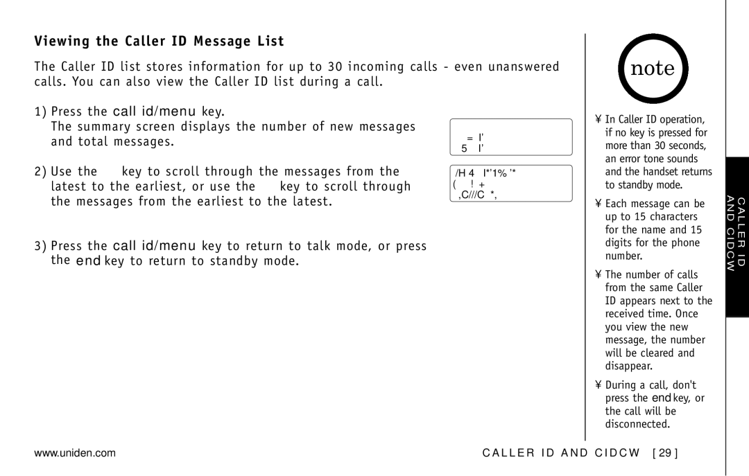 Uniden DXI5586-2 manual Viewing the Caller ID Message List 