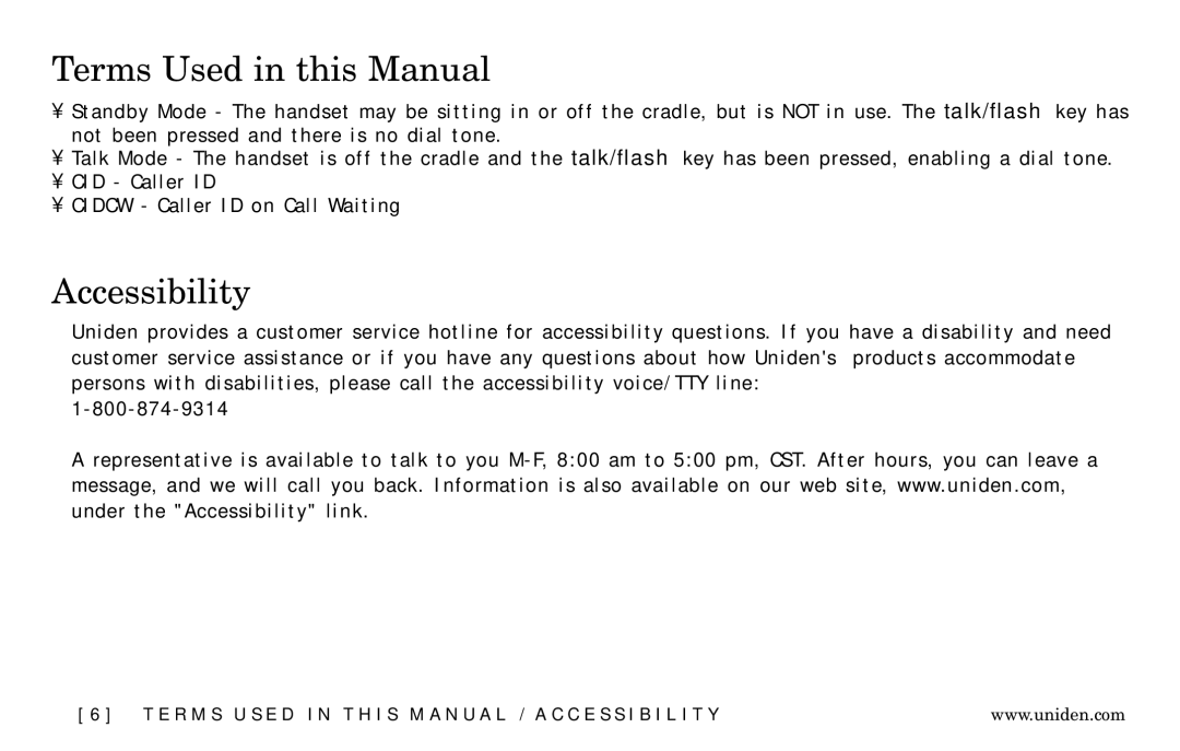 Uniden DXI5586-2 manual Terms Used in this Manual, Accessibility 