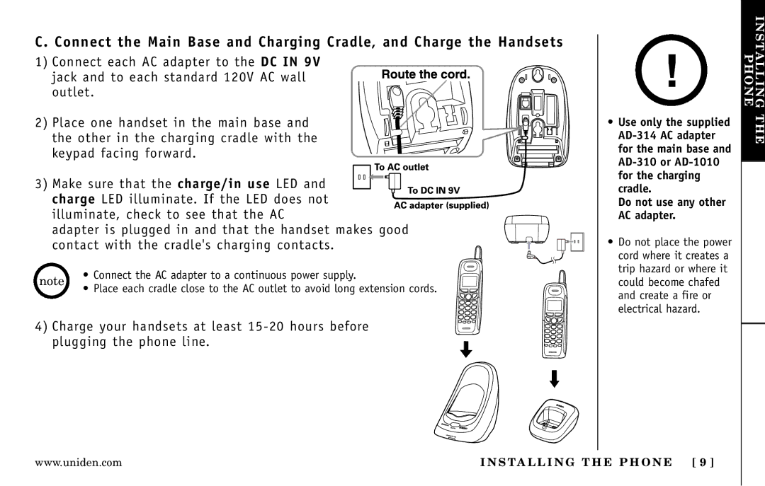 Uniden DXI5586-2 manual Do not use any other AC adapter 