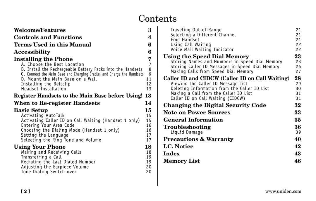 Uniden DXI5586-4, DXI5586-3 manual Contents 