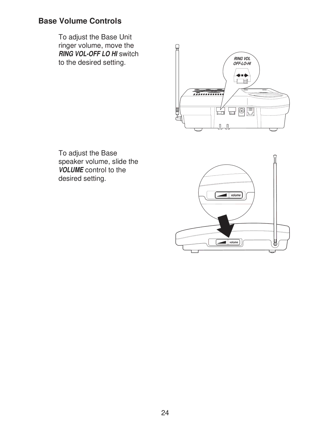 Uniden DXI665 important safety instructions Base Volume Controls 