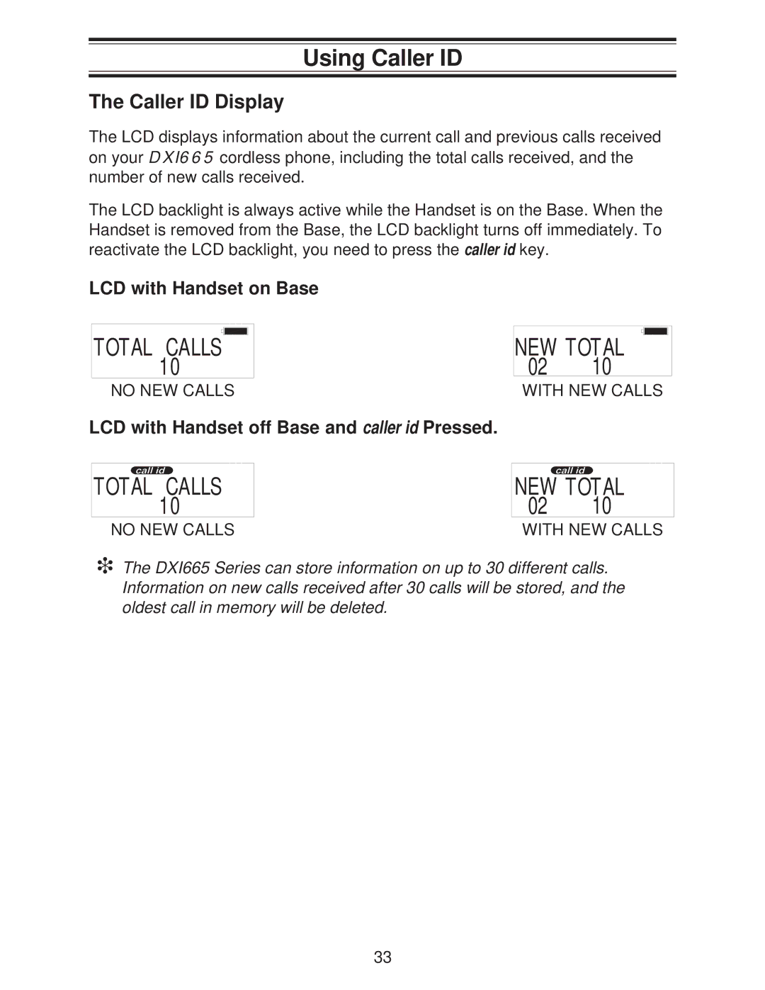 Uniden DXI665 important safety instructions Using Caller ID, Caller ID Display 