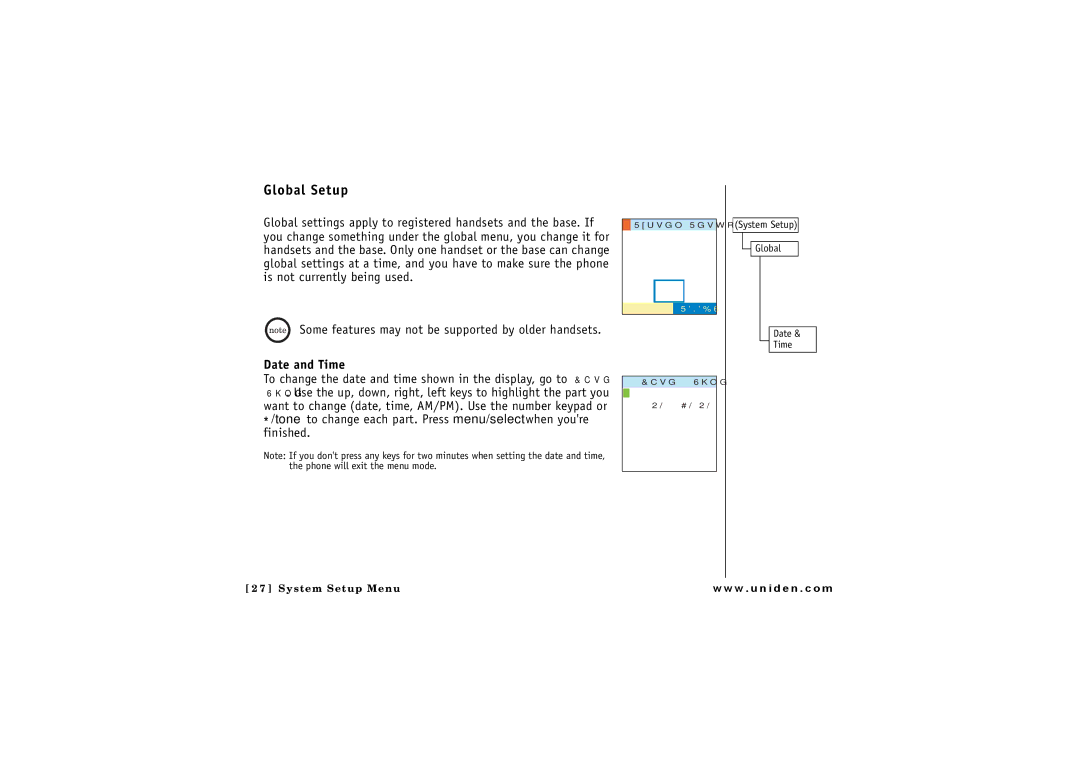 Uniden ELBT 585 owner manual Global Setup, Date and Time 