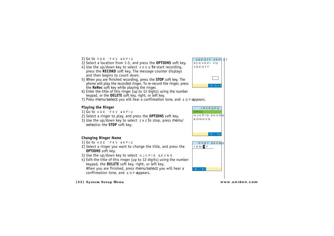 Uniden ELBT 585 owner manual Playing the Ringer, Changing Ringer Name 