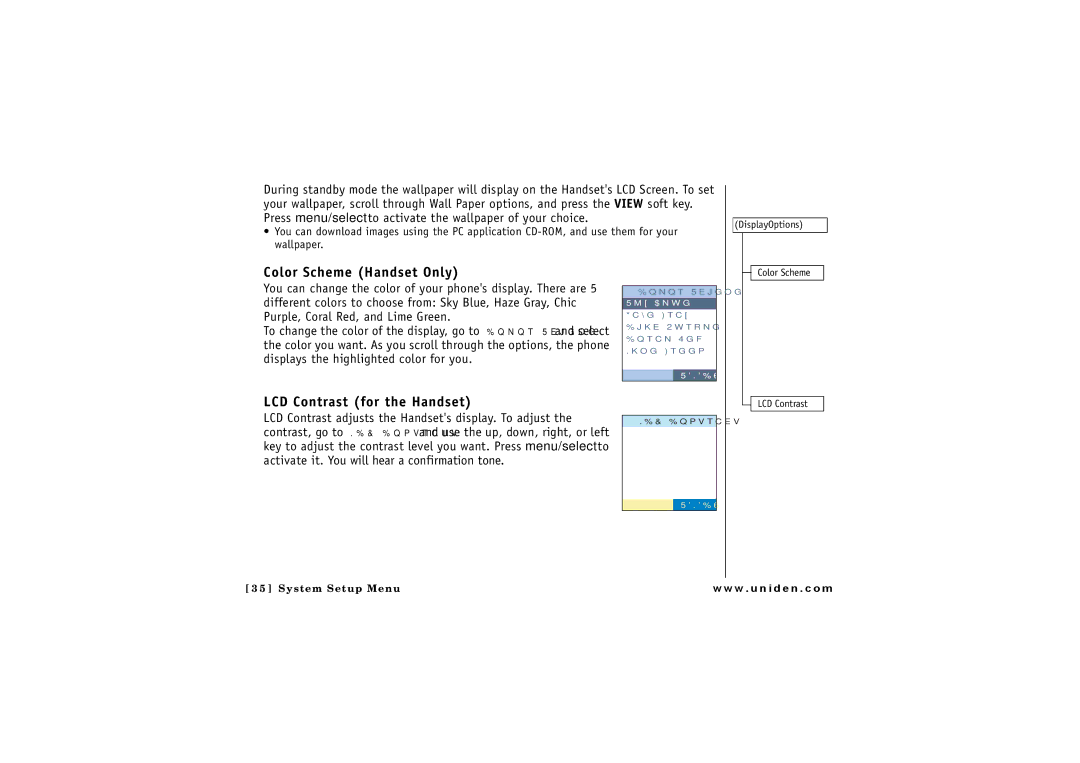 Uniden ELBT 585 owner manual Color Scheme Handset Only, LCD Contrast for the Handset 