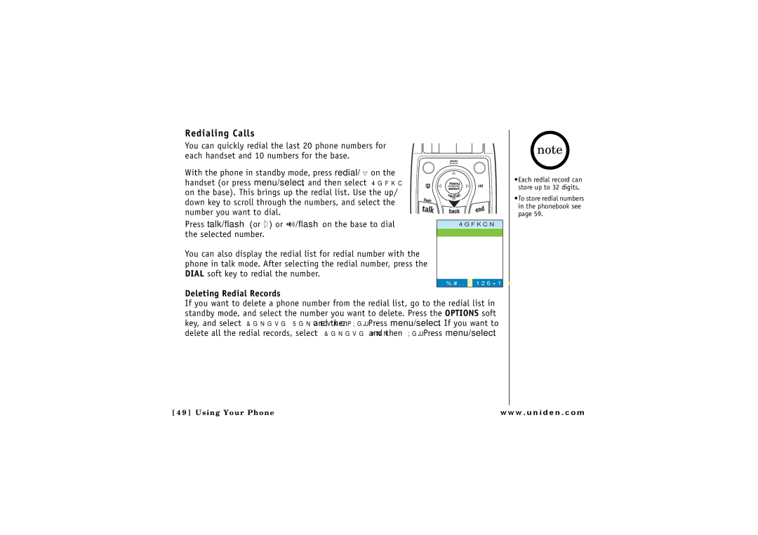 Uniden ELBT 585 owner manual Redialing Calls, Deleting Redial Records 