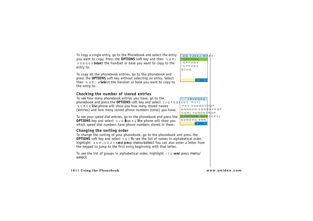 Uniden ELBT 585 owner manual Checking the number of stored entries, Changing the sorting order 