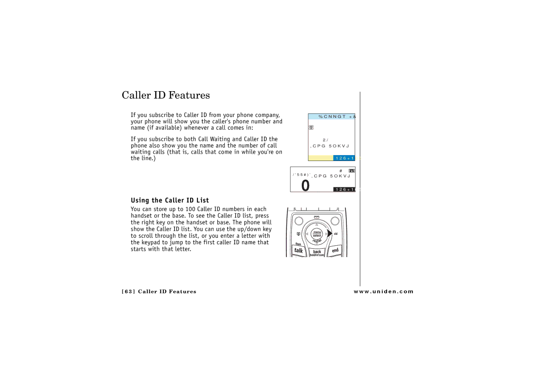 Uniden ELBT 585 owner manual Caller ID Features, Using the Caller ID List 