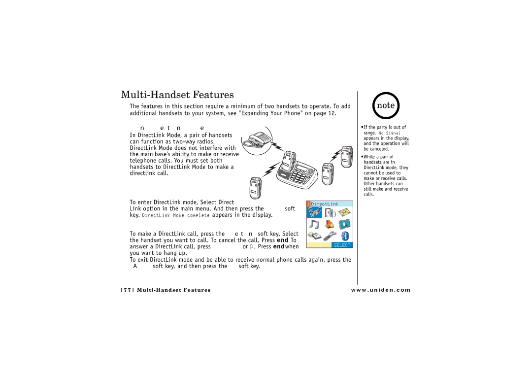 Uniden ELBT 585 owner manual Multi-Handset Features, Using DirectLink Mode 