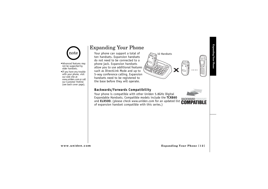 Uniden ELBT 595 owner manual Expanding Your Phone, Backwards/Forwards Compatibility 