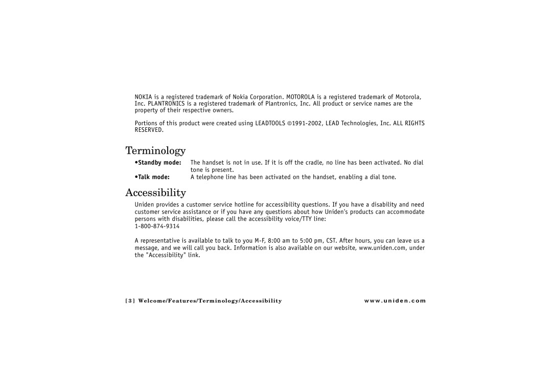 Uniden ELBT 595 owner manual Terminology, Accessibility 