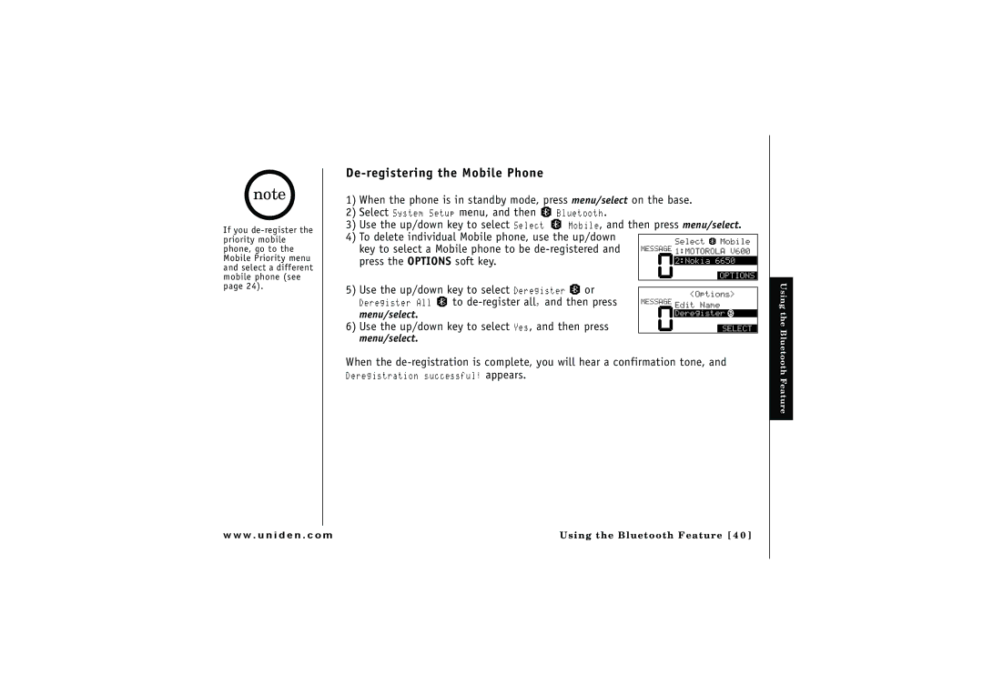 Uniden ELBT 595 owner manual De-registering the Mobile Phone 