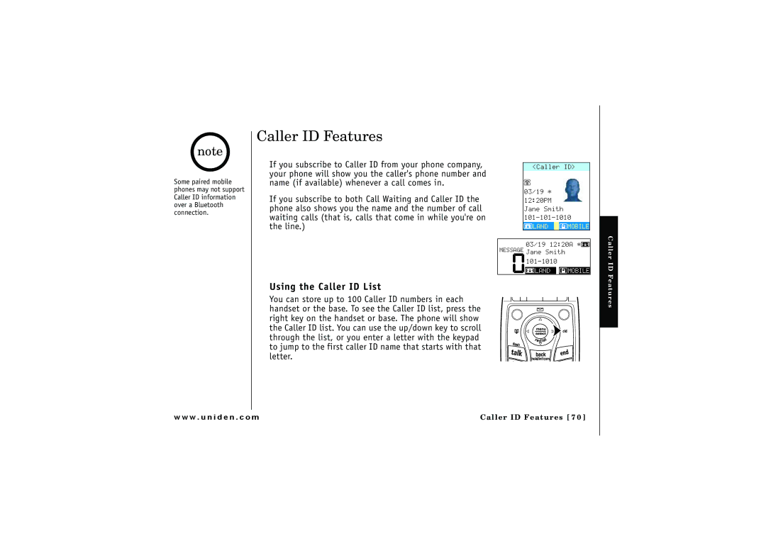 Uniden ELBT 595 owner manual Caller ID Features, Using the Caller ID List 