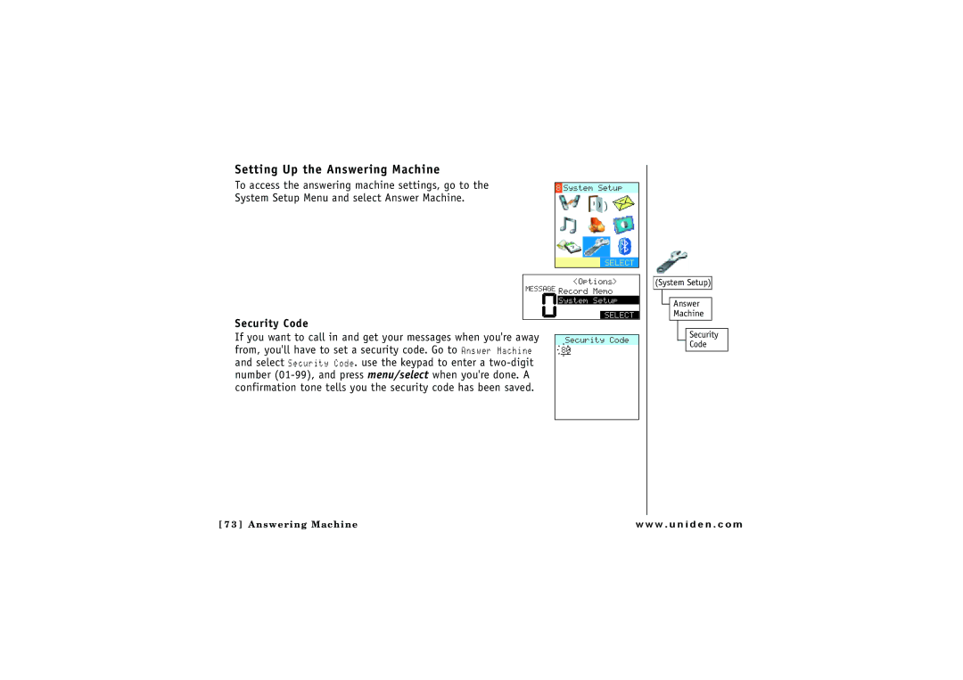 Uniden ELBT 595 owner manual Setting Up the Answering Machine, Security Code 