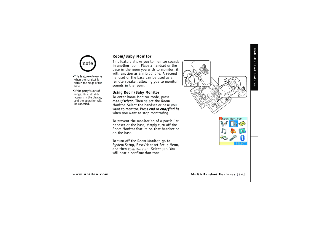 Uniden ELBT 595 owner manual Using Room/Baby Monitor 