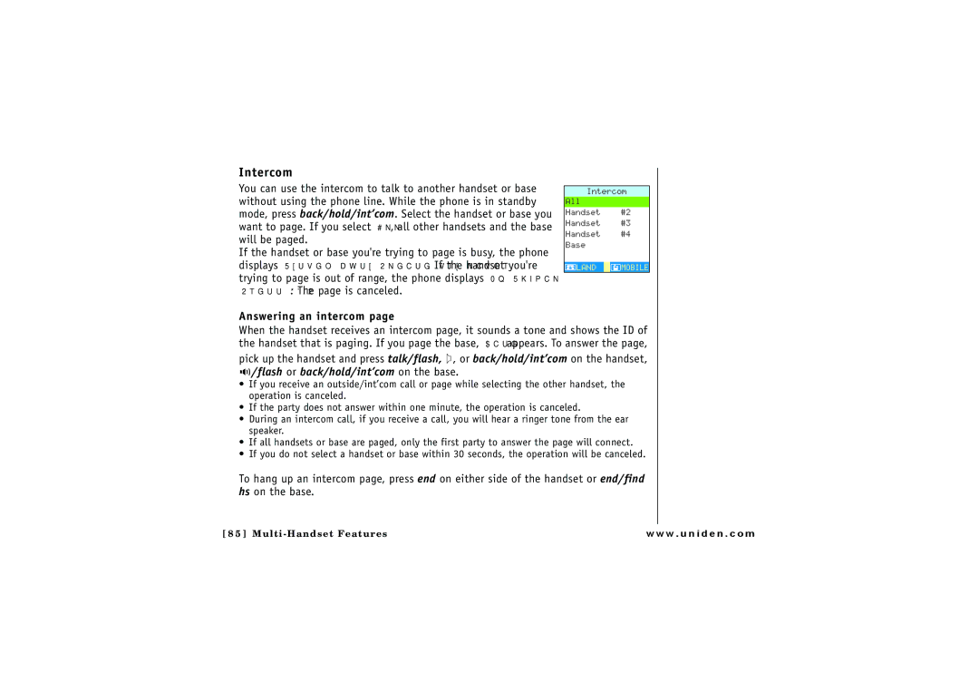 Uniden ELBT 595 owner manual Intercom, Answering an intercom 