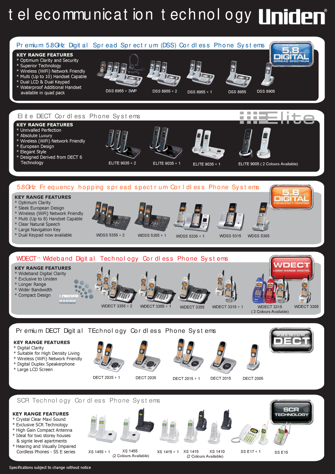 Uniden ELITE 9005, ELITE 9035 + 1, ELITE 9035 + 2 specifications Telecommunication Technology, KEY Range Features 