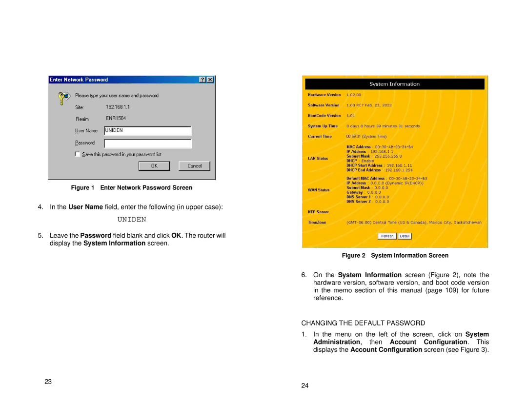 Uniden ENR1504 manual Uniden, Changing the Default Password 