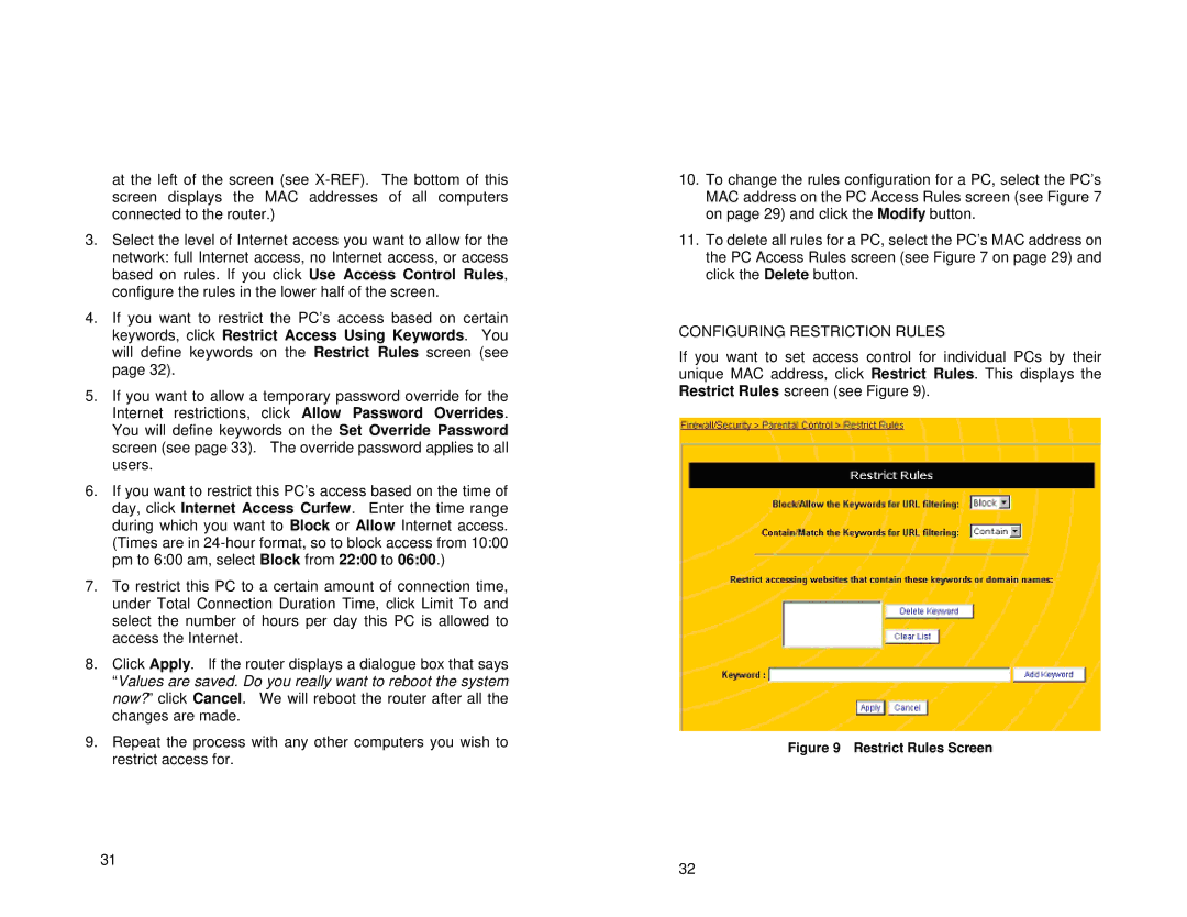 Uniden ENR1504 manual Configuring Restriction Rules, Restrict Rules Screen 