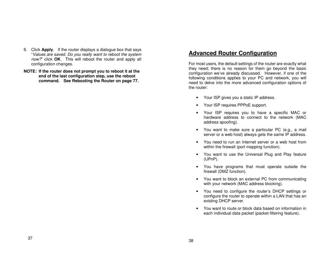 Uniden ENR1504 manual Advanced Router Configuration 