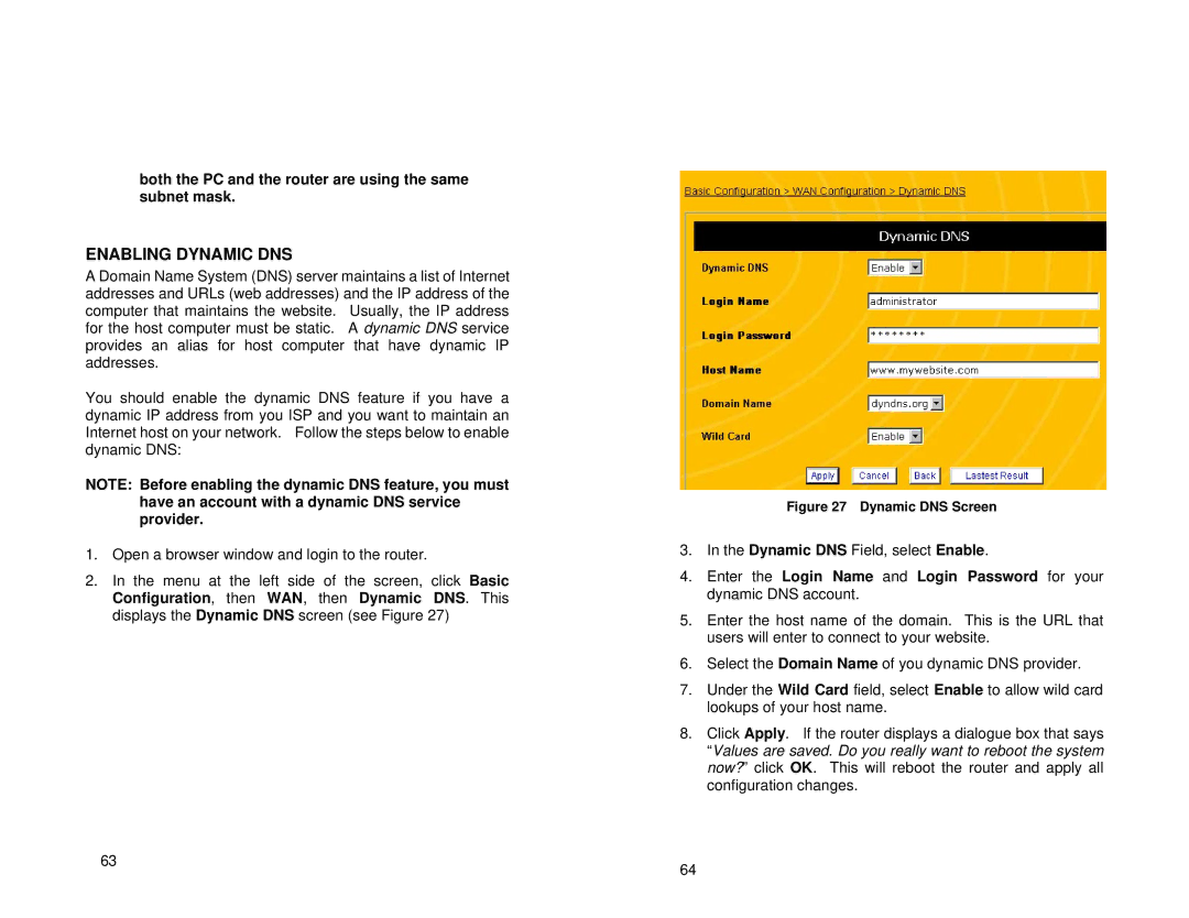 Uniden ENR1504 manual Enabling Dynamic DNS, Dynamic DNS Screen 