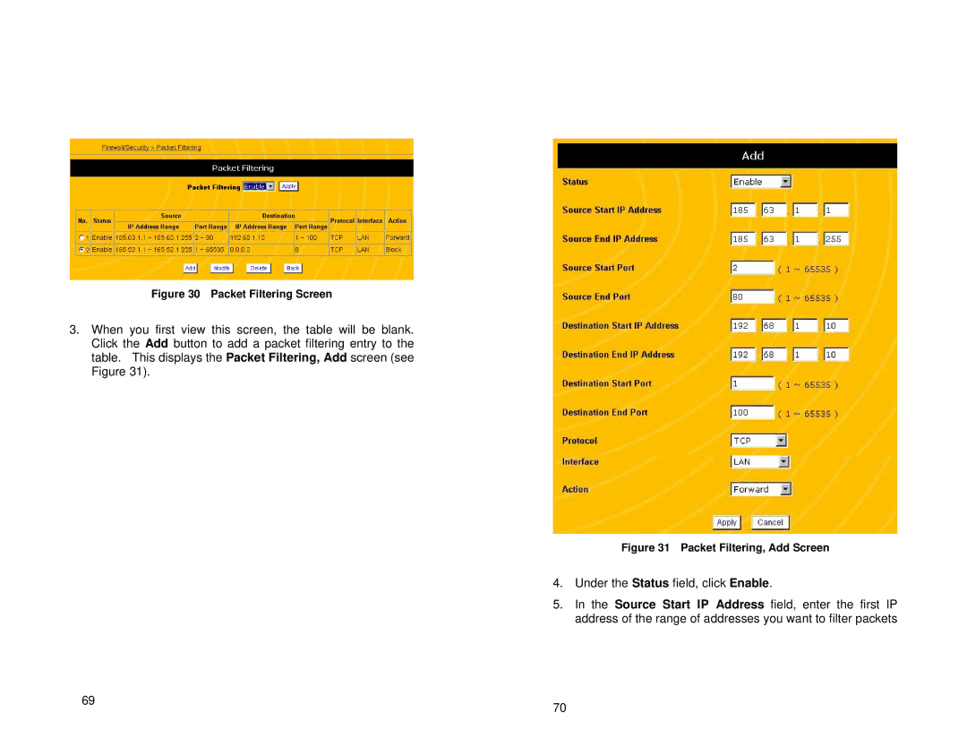 Uniden ENR1504 manual Packet Filtering Screen 