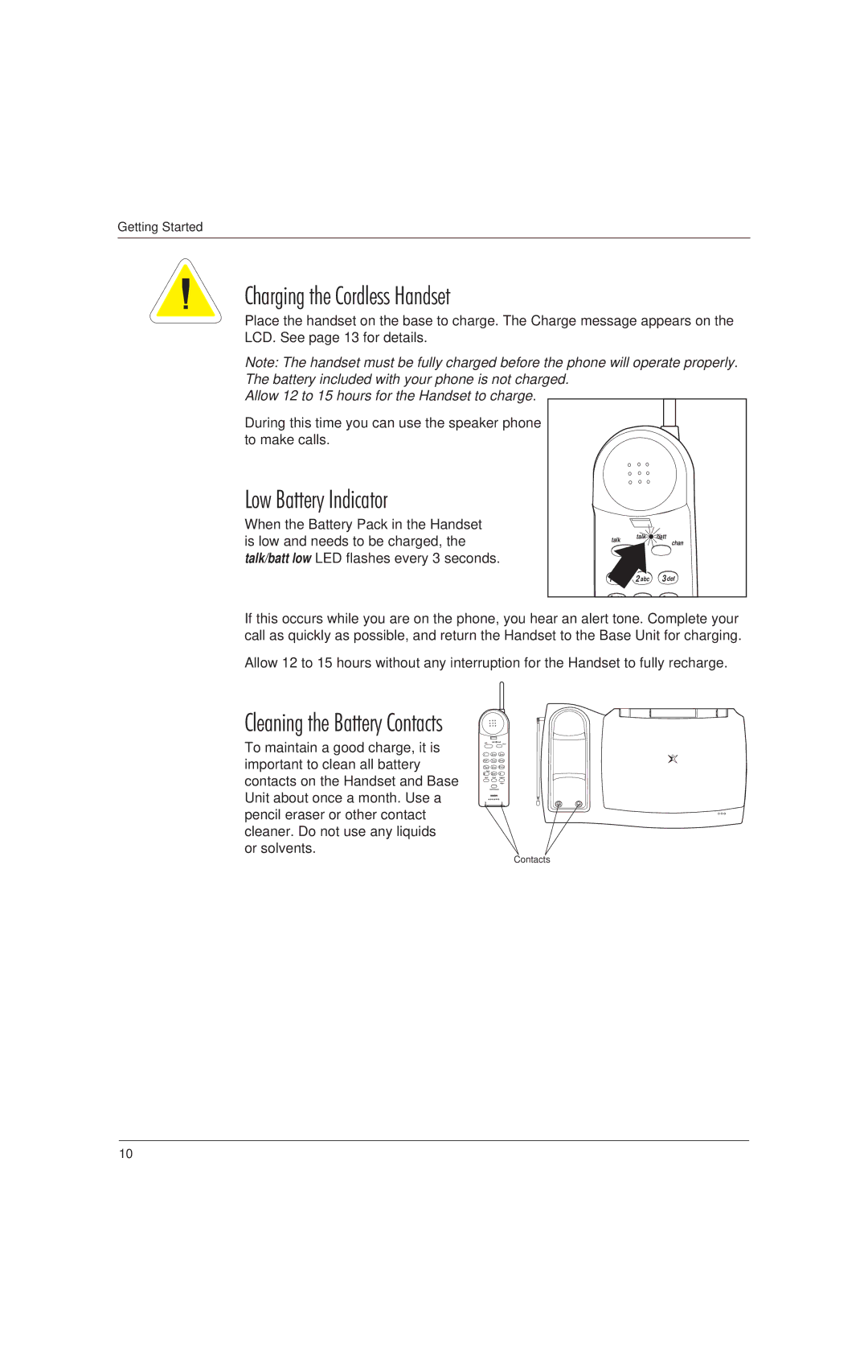 Uniden EP100, EP200 manual Charging the Cordless Handset, Low Battery Indicator 