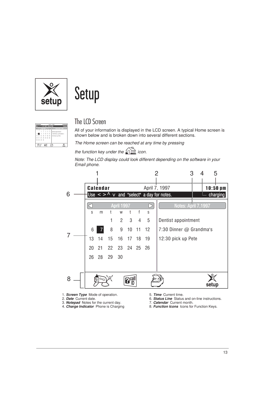 Uniden EP200, EP100 manual Setup, LCD Screen 