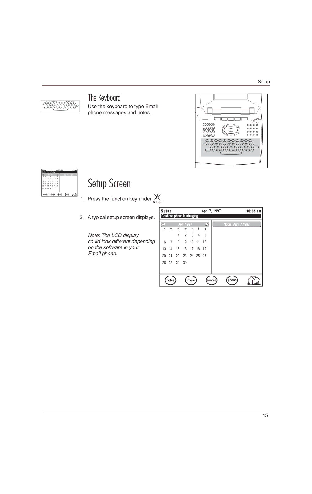 Uniden EP200, EP100 manual Setup Screen, Keyboard 