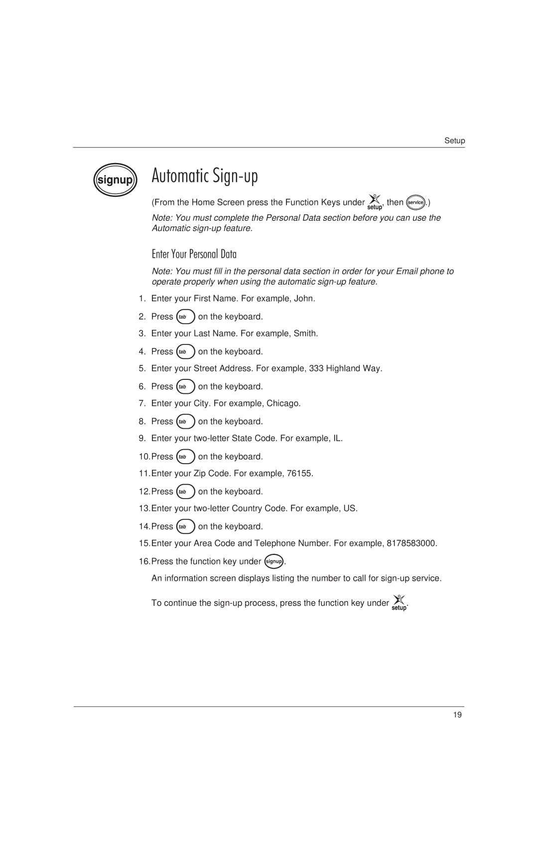 Uniden EP200, EP100 manual Automatic Sign-up, Enter Your Personal Data 