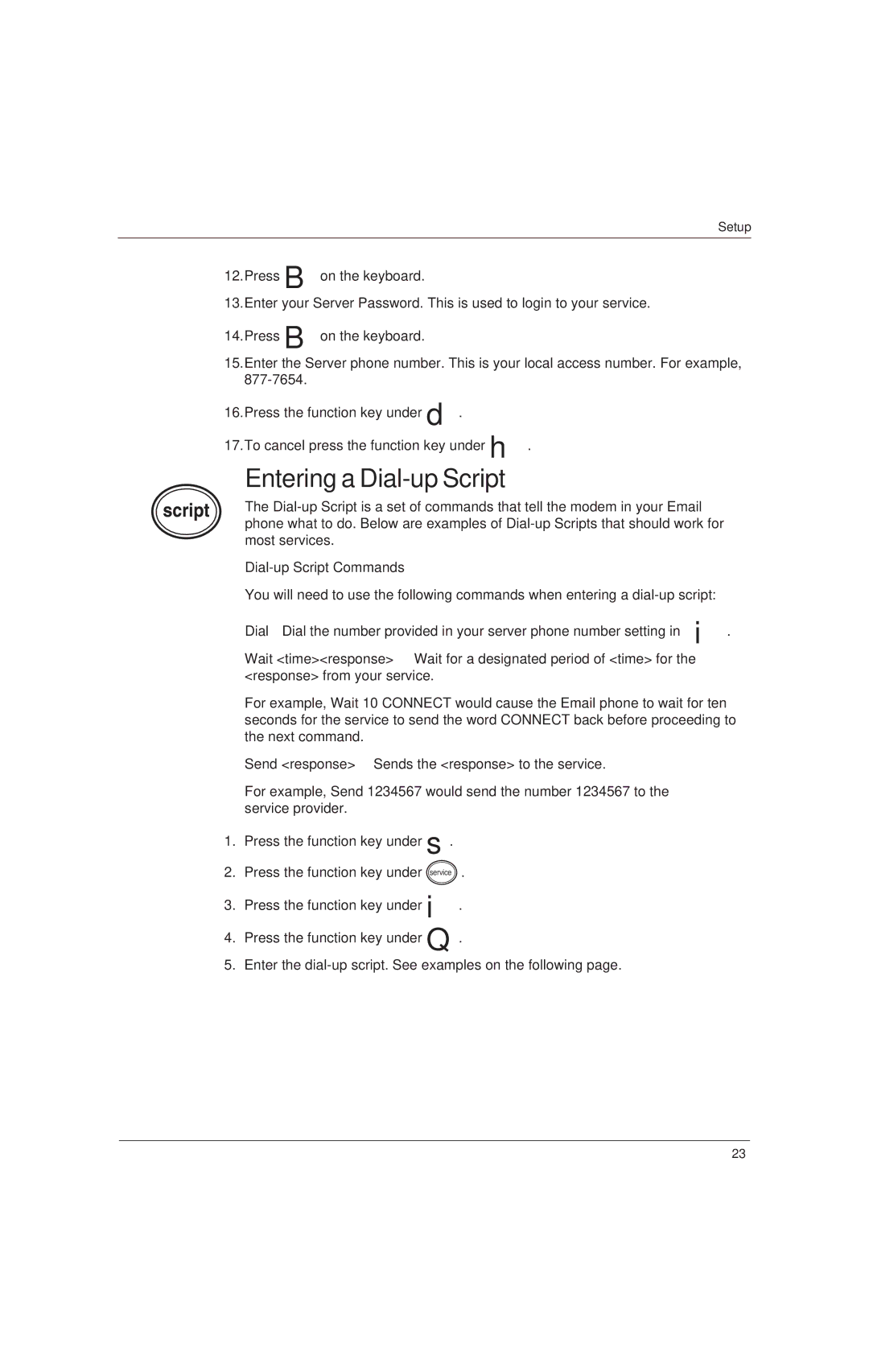 Uniden EP200, EP100 manual Entering a Dial-up Script 