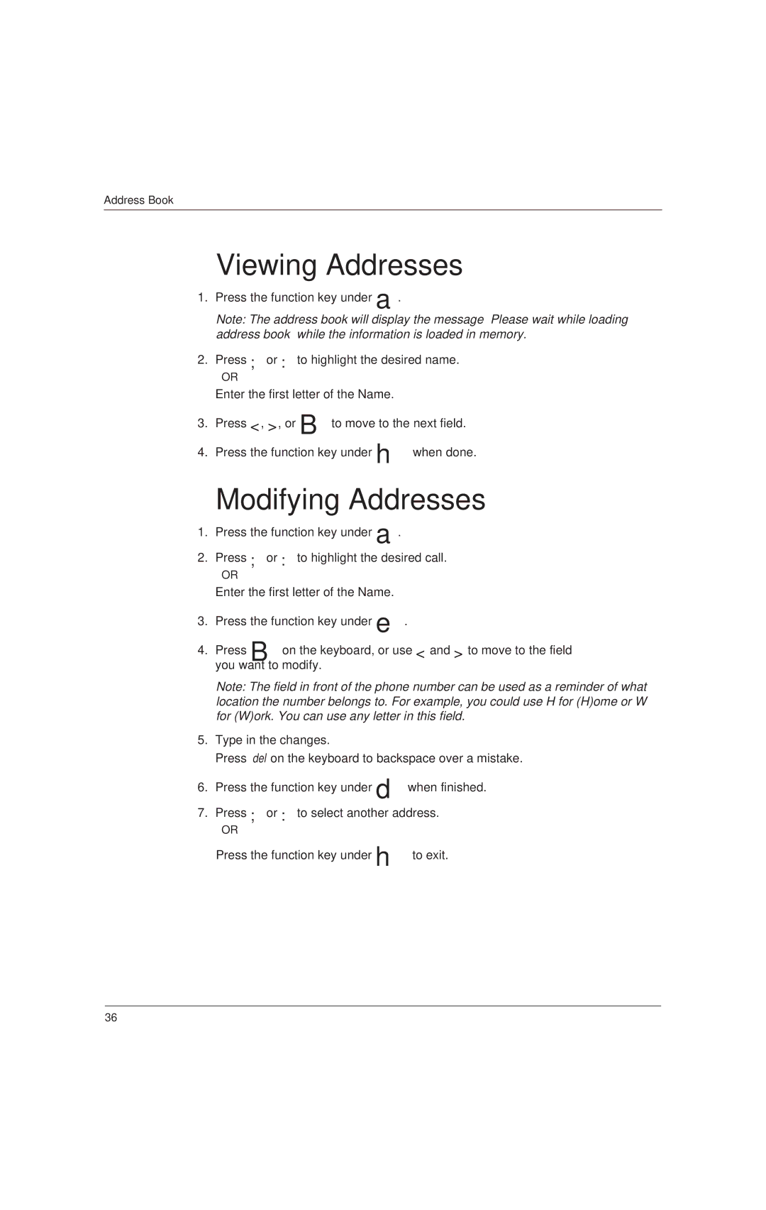 Uniden EP100, EP200 manual Viewing Addresses, Modifying Addresses 