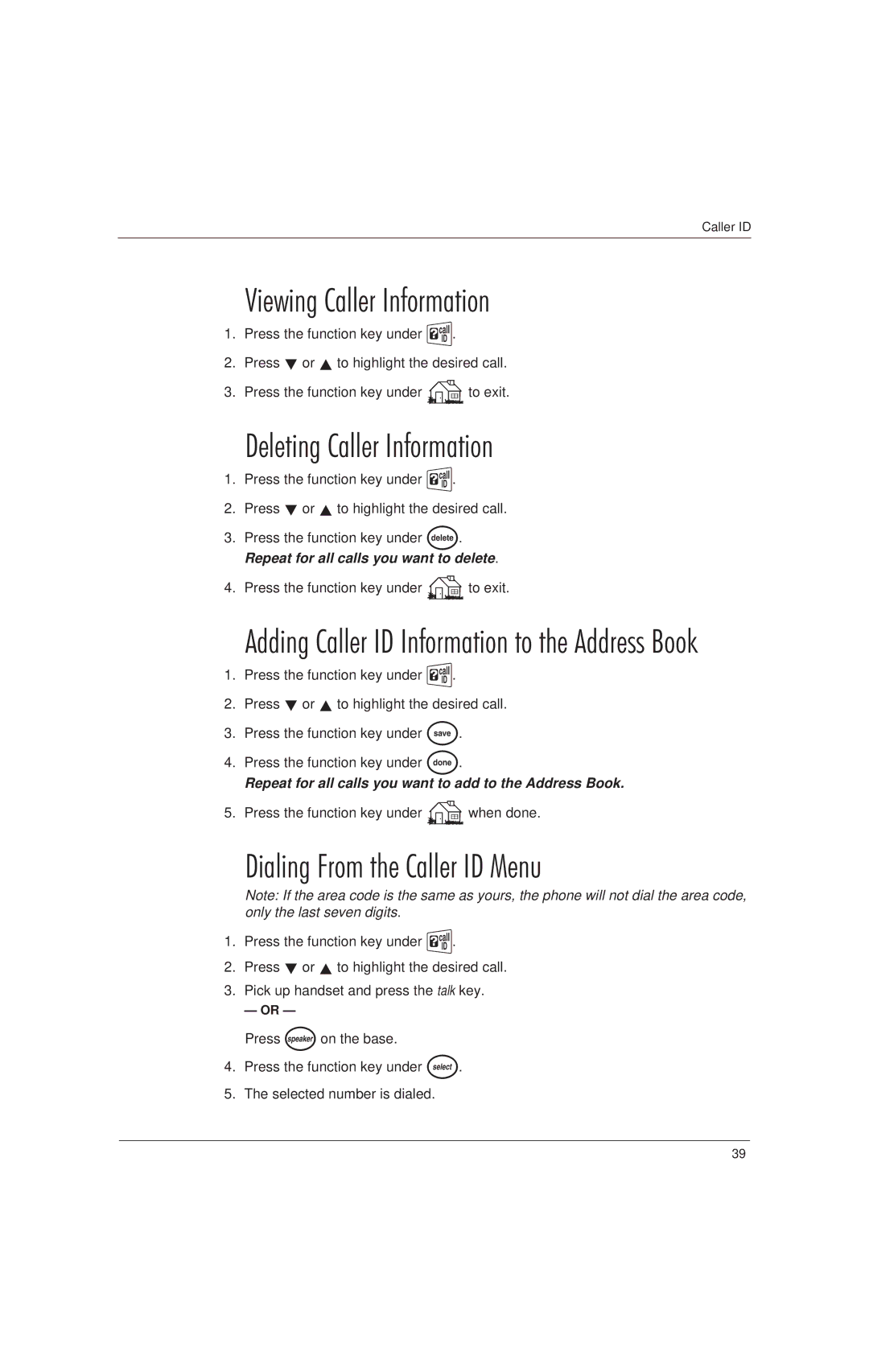 Uniden EP200, EP100 manual Viewing Caller Information, Deleting Caller Information, Dialing From the Caller ID Menu 