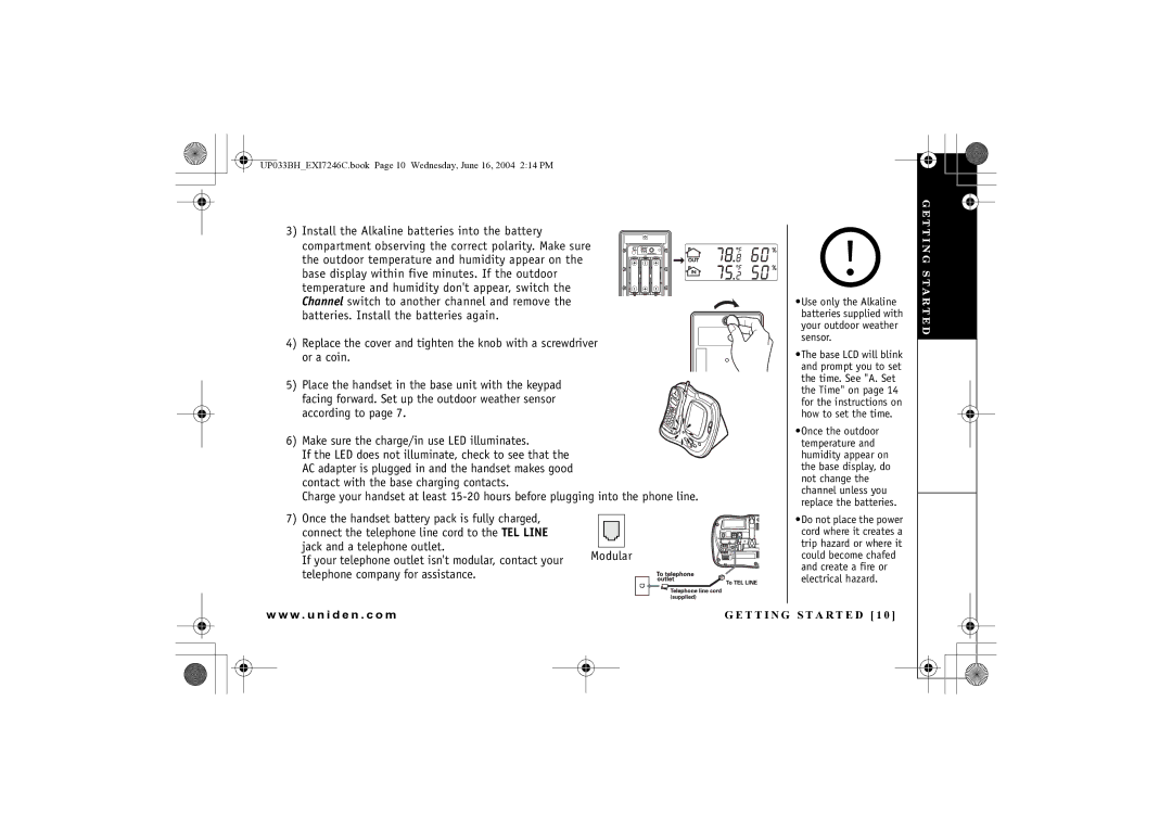 Uniden EWCI 936 manual If your telephone outlet isnt modular, contact your 