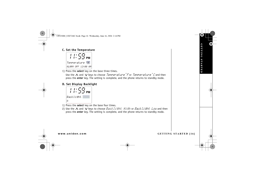 Uniden EWCI 936 manual Set the Temperature, Press the select key on the base three times 