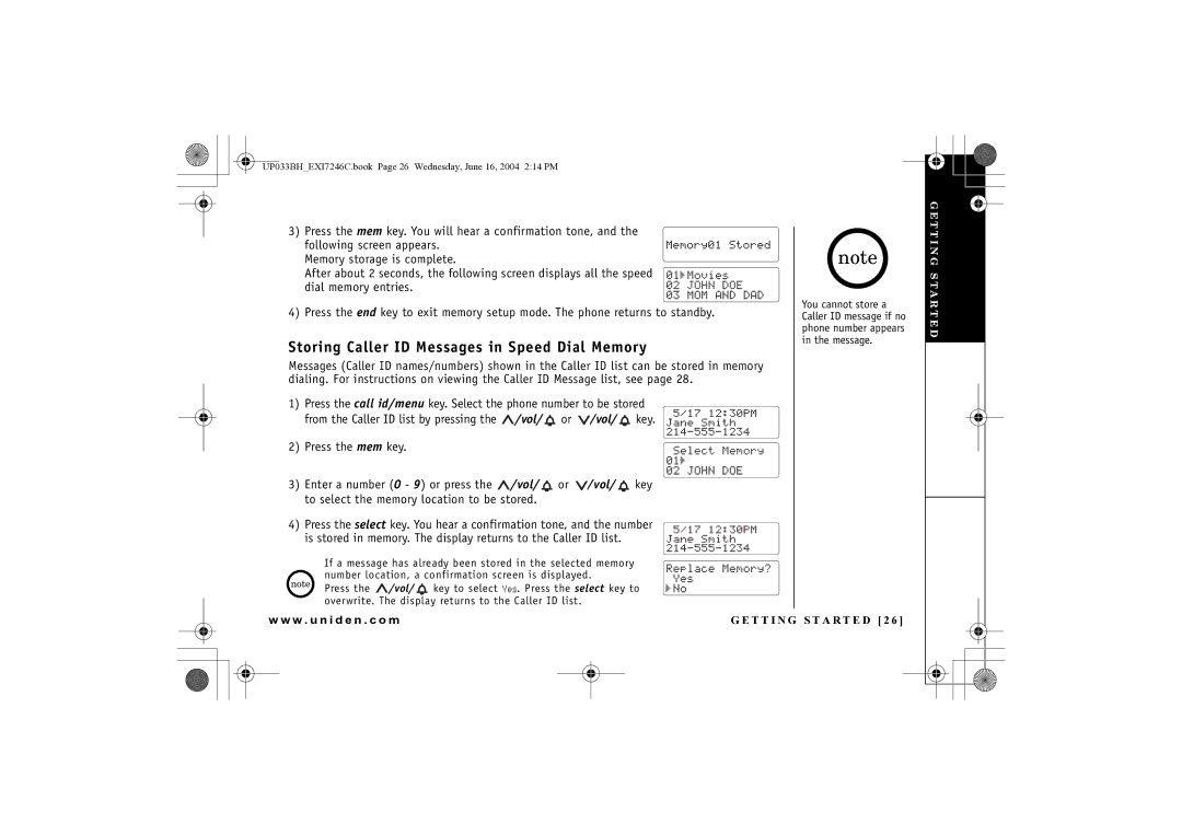 Uniden EWCI 936 manual Storing Caller ID Messages in Speed Dial Memory 