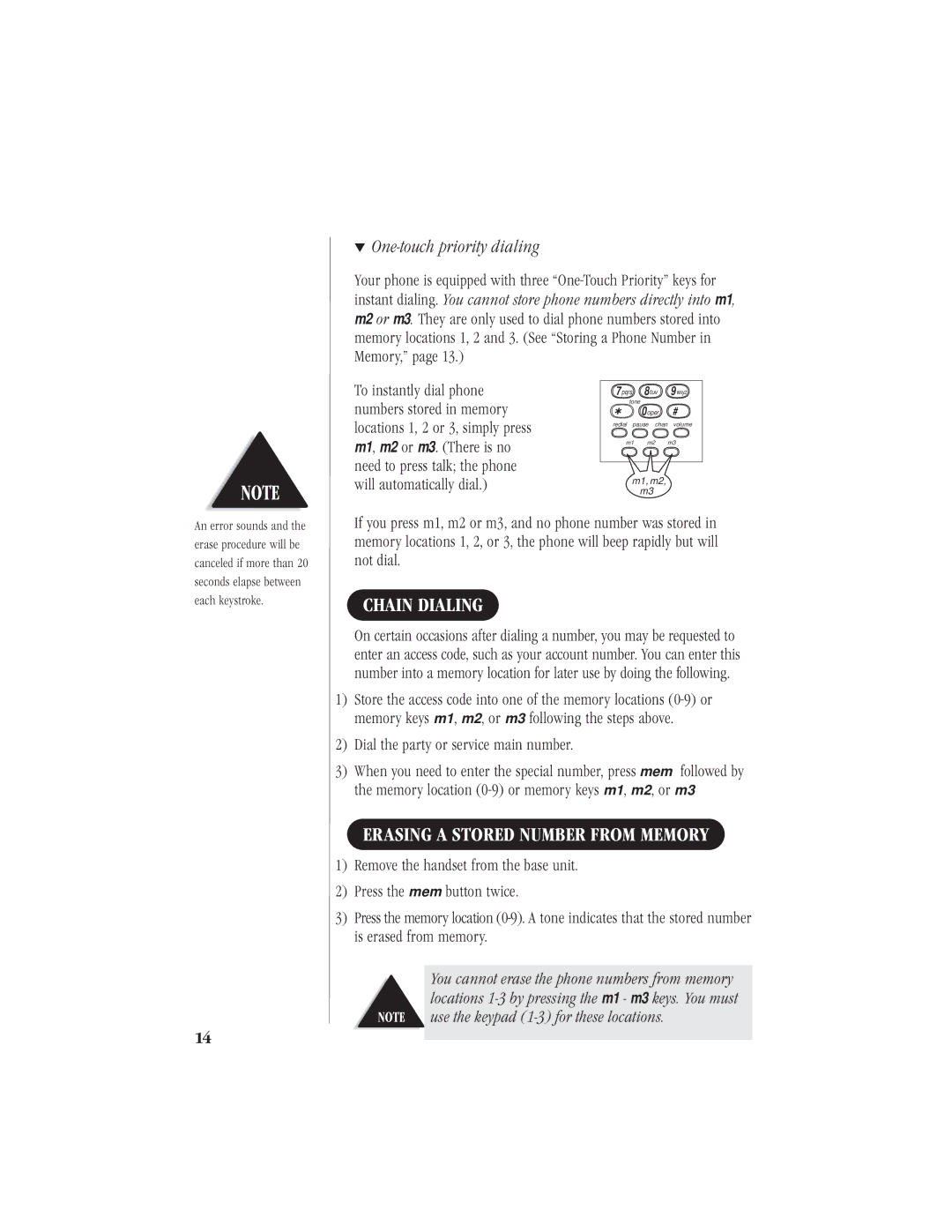 Uniden EXA 7950 manual Chain Dialing, Erasing a Stored Number from Memory, One-touch priority dialing 