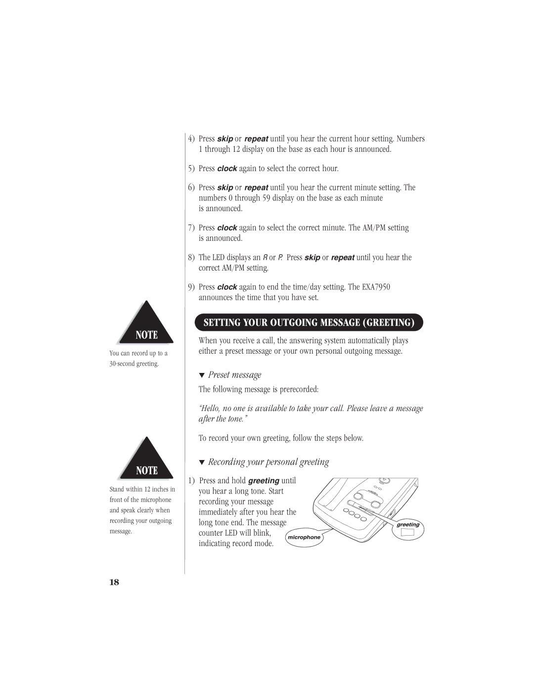 Uniden EXA 7950 manual Preset message, Recording your personal greeting, Following message is prerecorded 