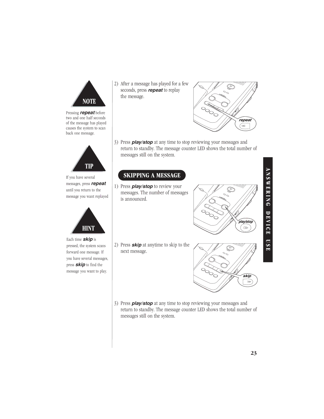 Uniden EXA 7950 manual Skipping a Message, E U S E 