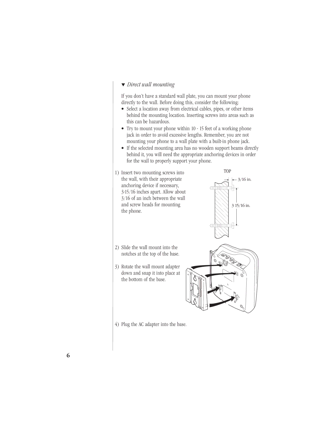 Uniden EXA 7950 manual Direct wall mounting 